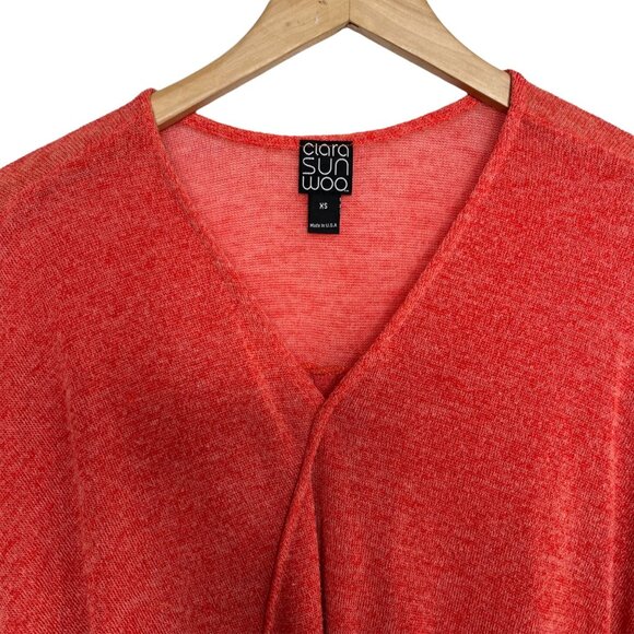 Clara Sun Woo Sweater Womens Orange V Neck Faux Wrap Pullover Made in USA Sz XS - Picture 7 of 7